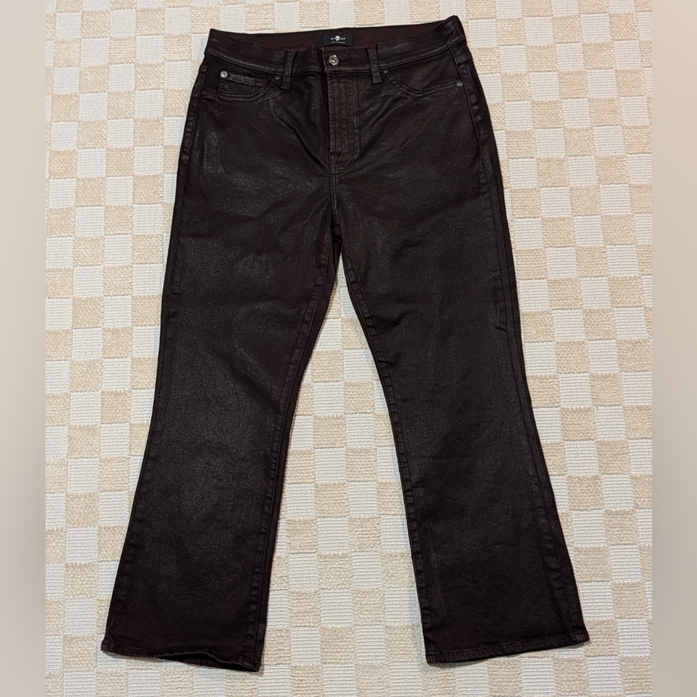 7 For All Mankind Chocolate Brown Wax-Feel Bootcut Jeans Size 29